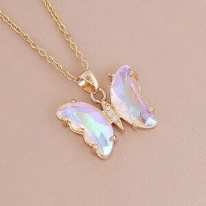 🆕New Iridescent Butterfly Jewelry Set- Necklace & Earrings 18K Gold Plated